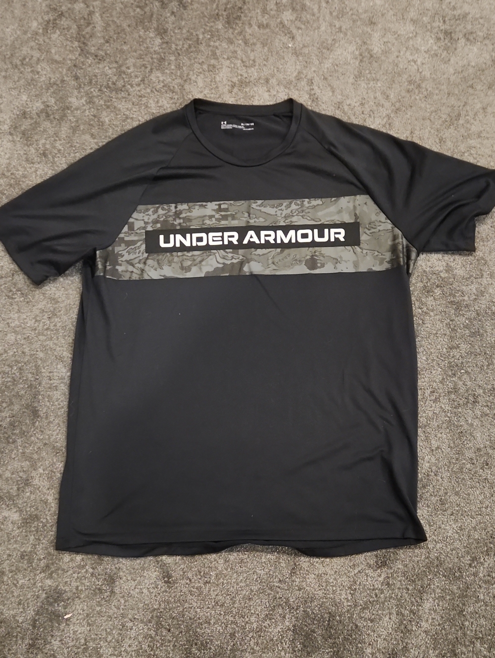 Under Armour Black Short Sleeve Tee with Olive Camo Chest Stripe